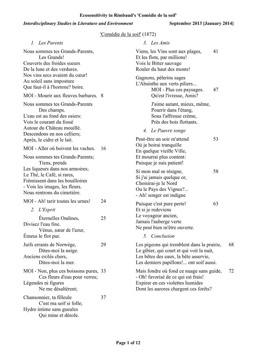 Ecosensitivity in Rimbaud's 'Comédie De La Soif' Interdisciplinary Studies in Literature and Environment September 2013 [January 2014]