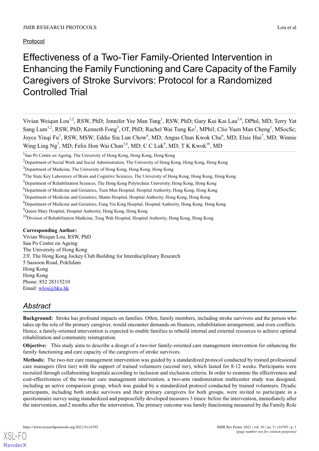 Effectiveness of a Two-Tier Family-Oriented Intervention in Enhancing the Family Functioning and Care Capacity of the Family Caregivers of Stroke Survivors: Protocol for a Randomized