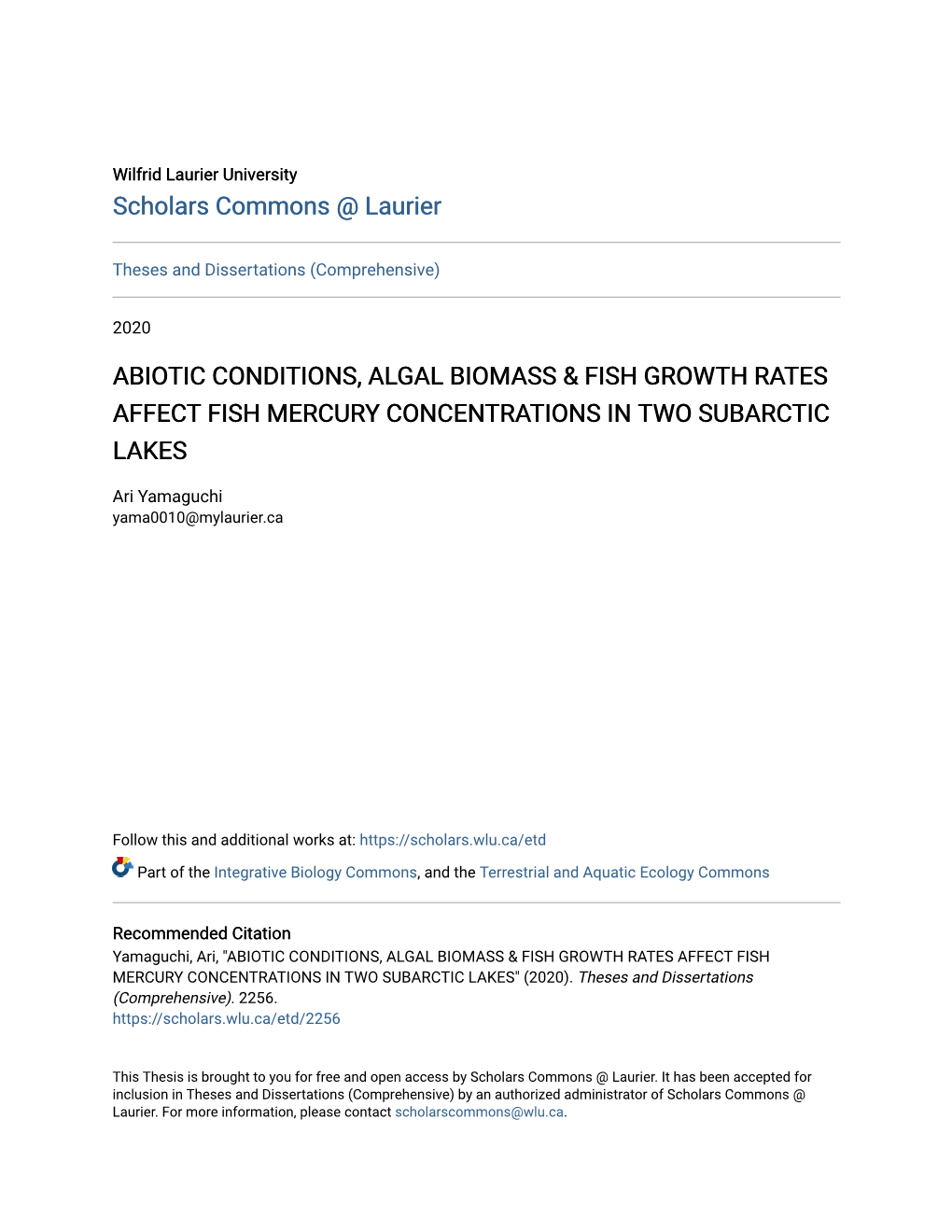 Abiotic Conditions, Algal Biomass & Fish Growth Rates Affect Fish Mercury