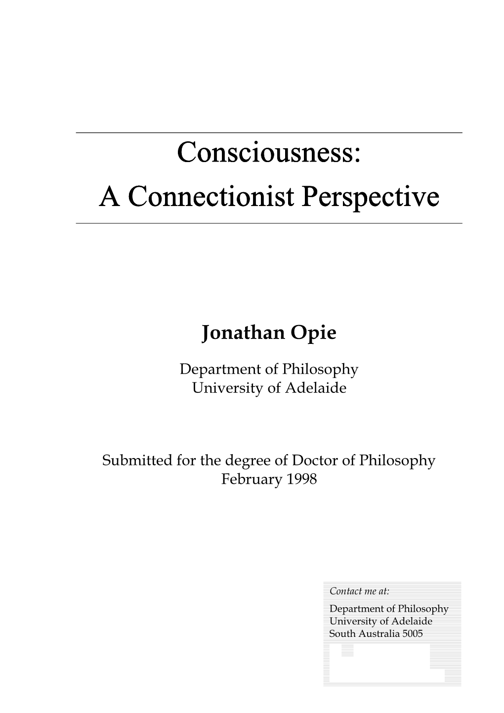 Consciousness: a Connectionist Perspective