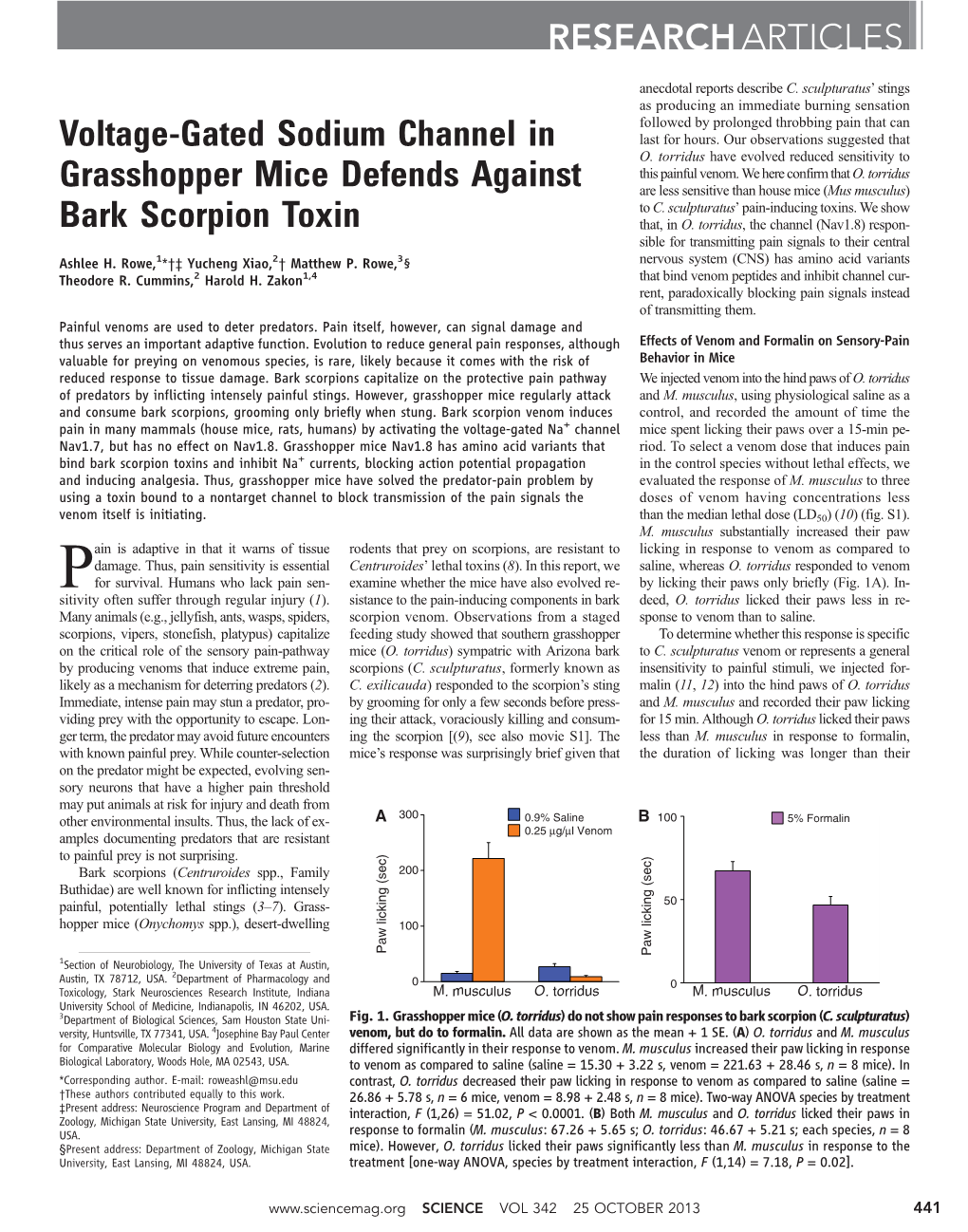 Voltage-Gated Sodium Channel in Grasshopper Mice Defends Against Bark Scorpion Toxin