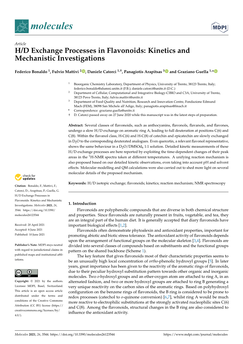 H/D Exchange Processes in Flavonoids: Kinetics and Mechanistic Investigations