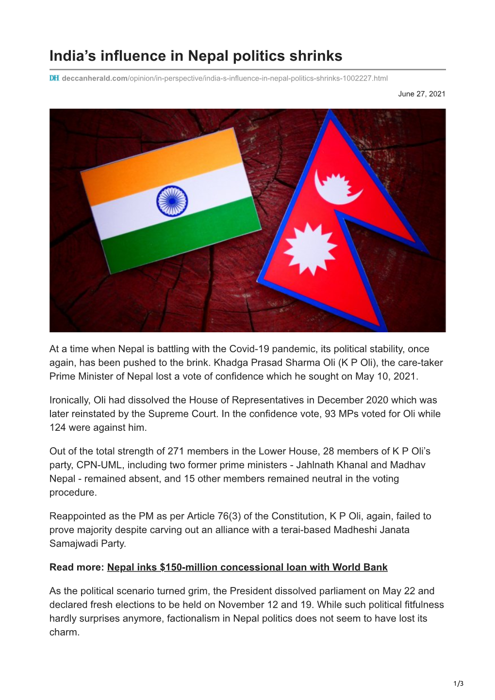 India's Influence in Nepal Politics Shrinks