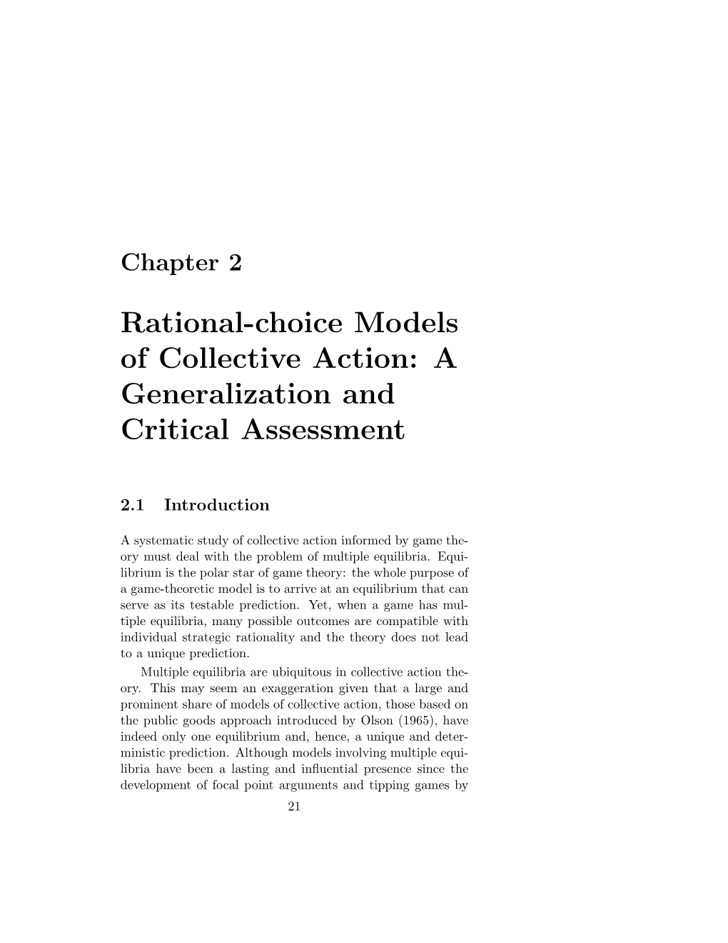 Rational-Choice Models of Collective Action: a Generalization and Critical Assessment