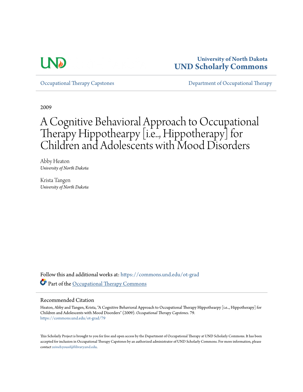 A Cognitive Behavioral Approach to Occupational Therapy Hippothearpy
