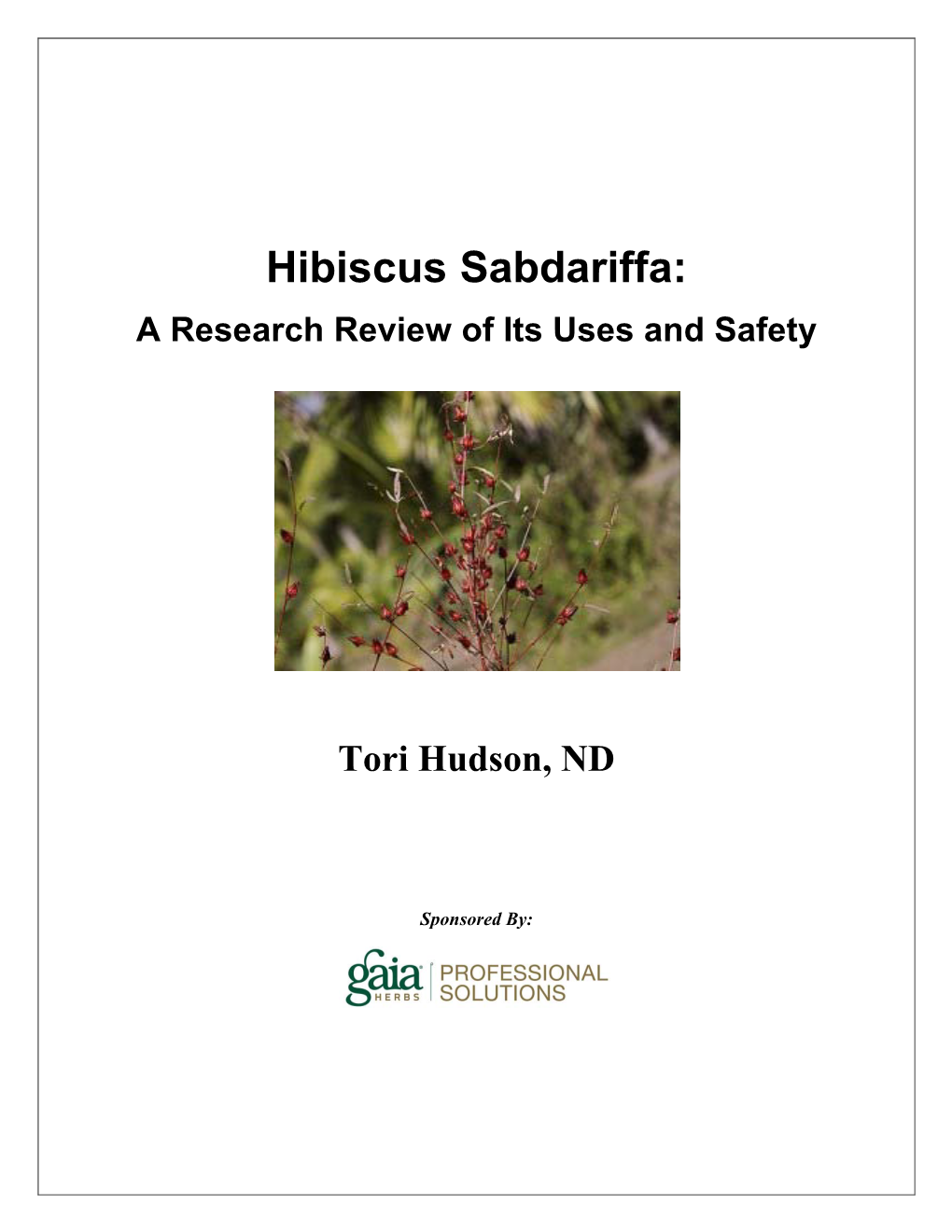 A Research Review on the Use of Hibiscus Sabdariffa
