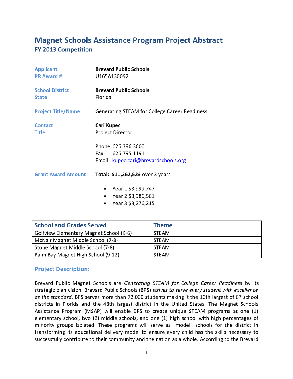 Magnet Schools Assistance Program Project Abstract s2