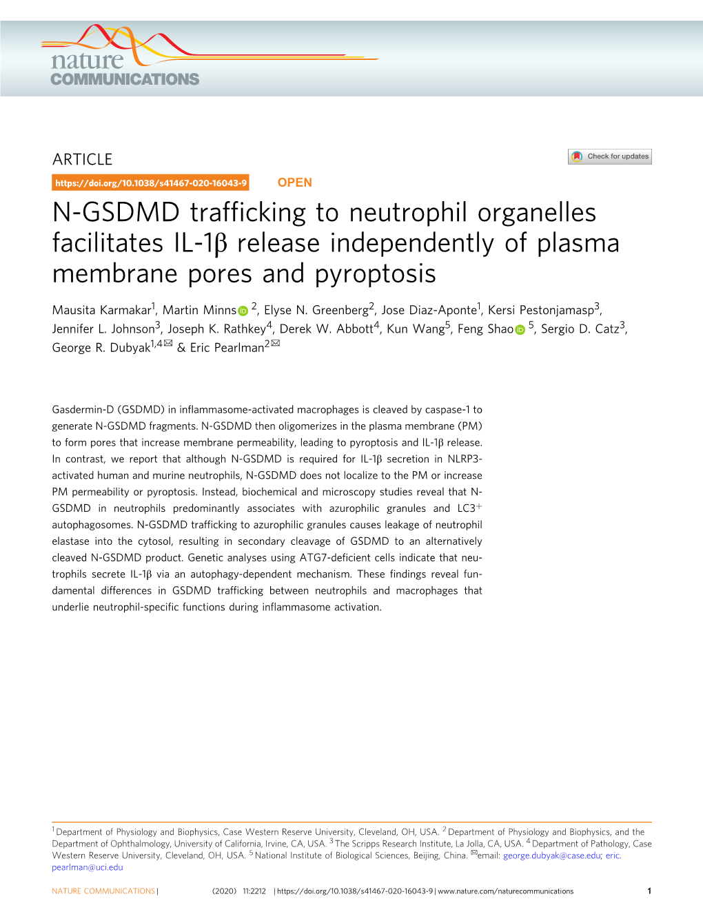 N-GSDMD Trafficking to Neutrophil Organelles Facilitates IL-1Î² Release