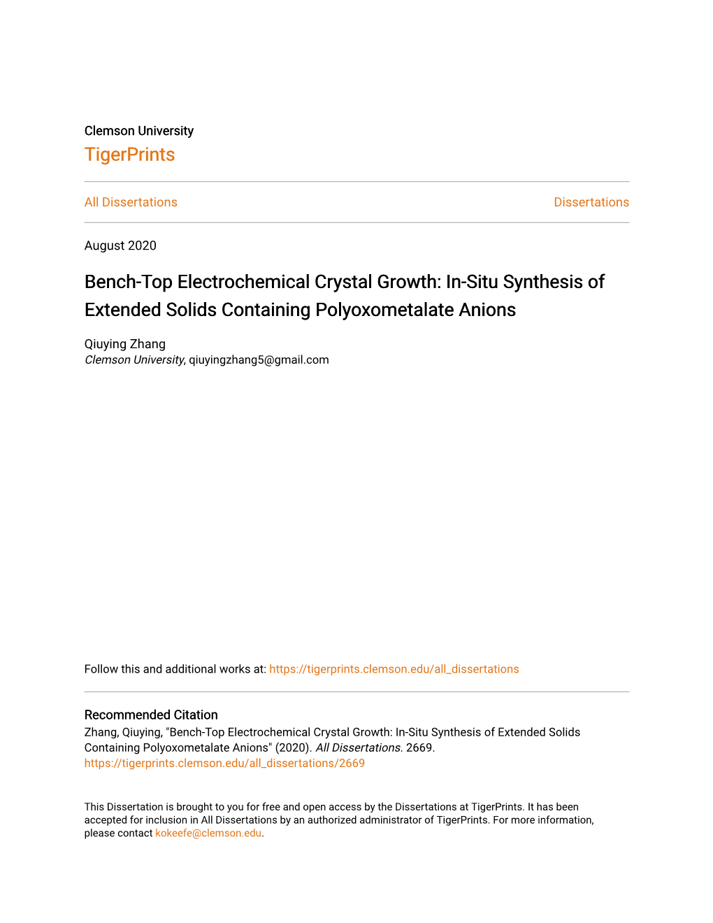 Bench-Top Electrochemical Crystal Growth: In-Situ Synthesis of Extended Solids Containing Polyoxometalate Anions