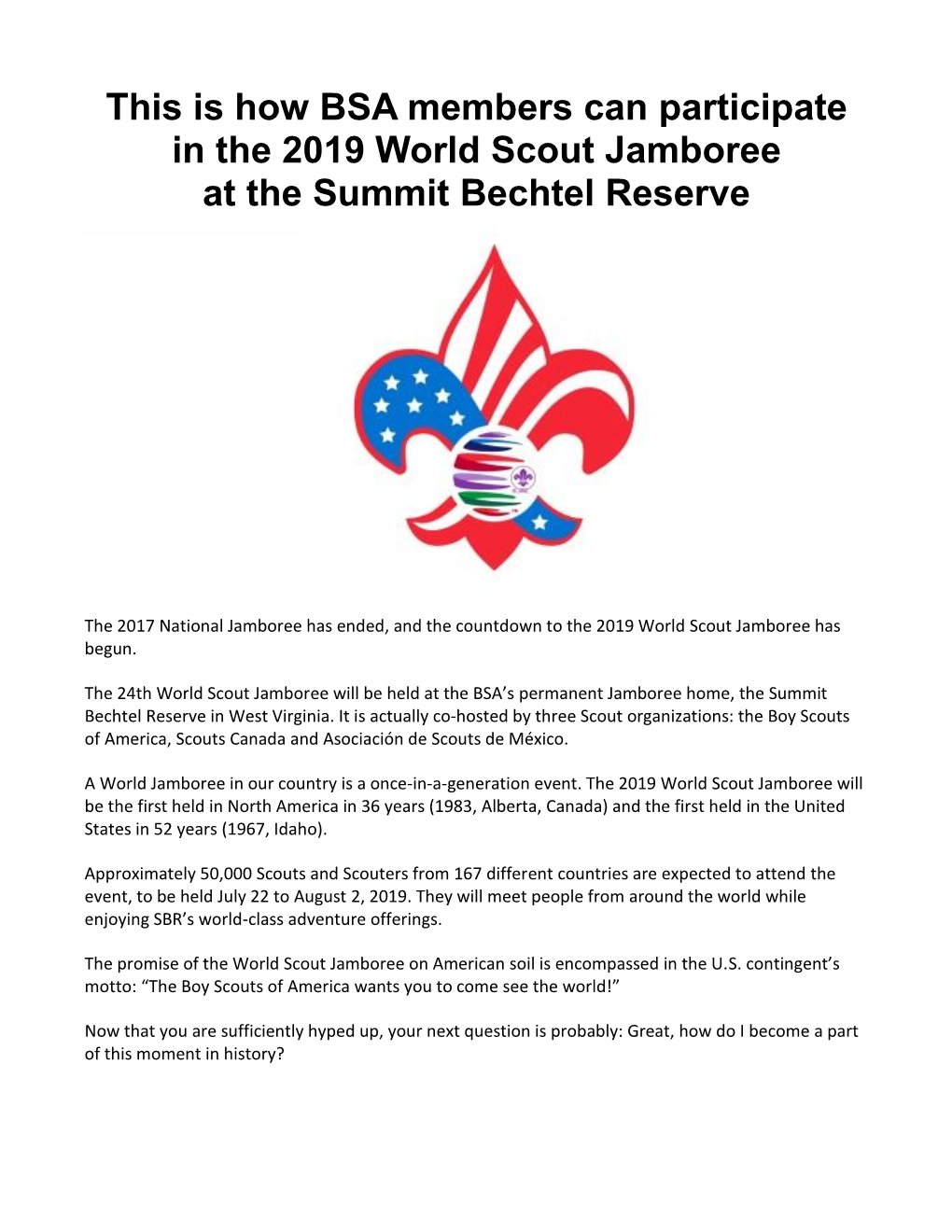 This Is How BSA Members Can Participate in the 2019 World Scout Jamboree at the Summit Bechtel Reserve