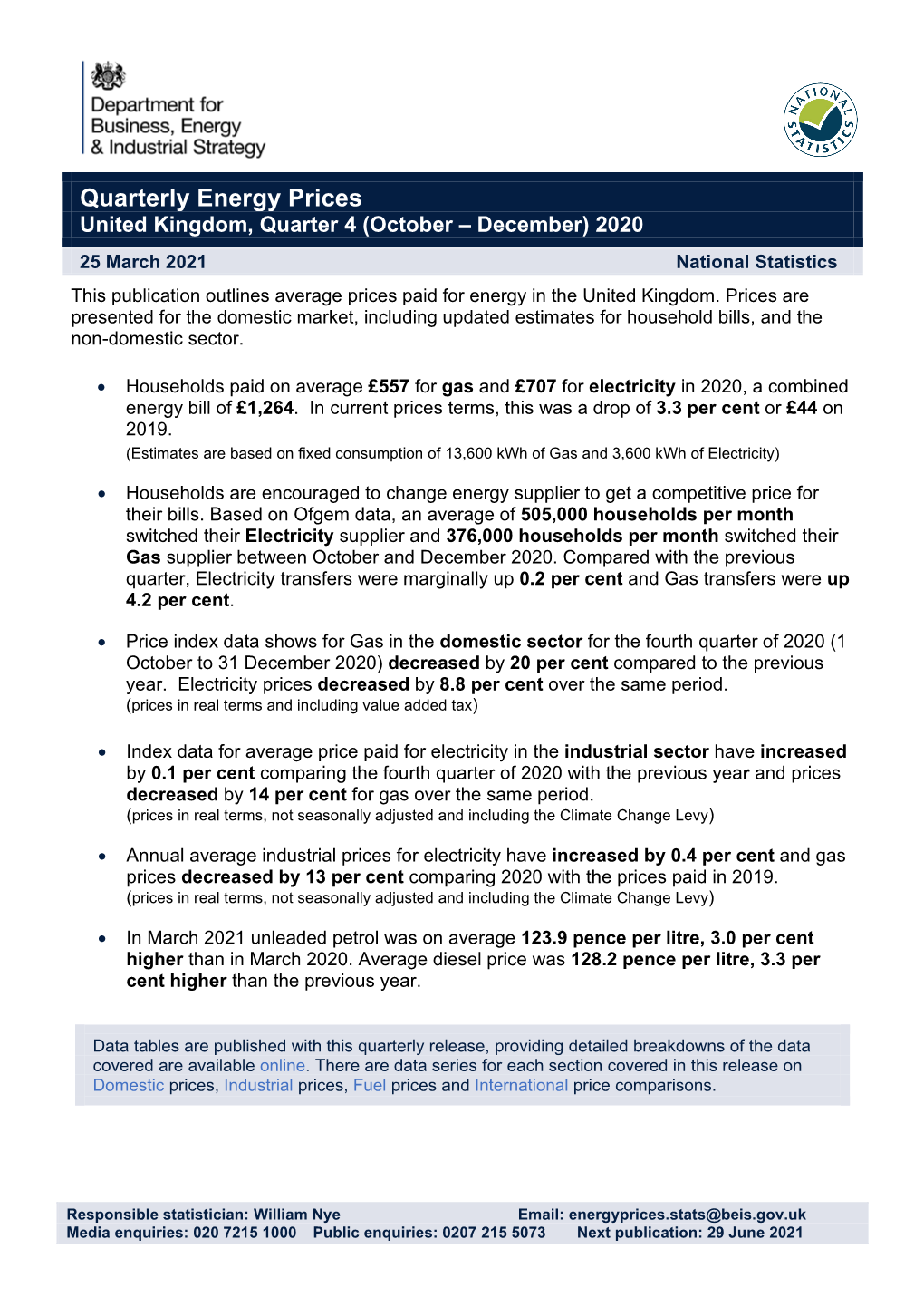 Quarterly Energy Prices 2021 Quarter 4