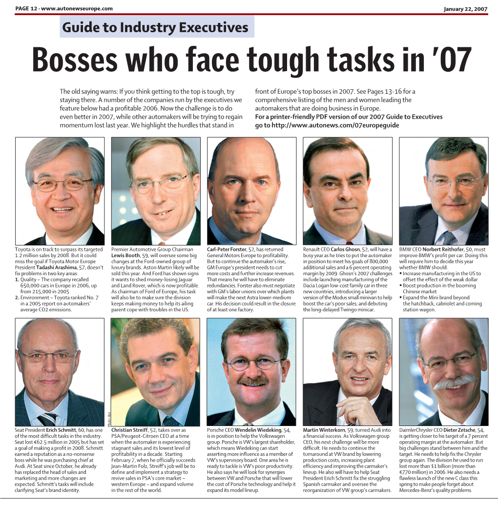 Bosses Who Face Tough Tasks in ’07