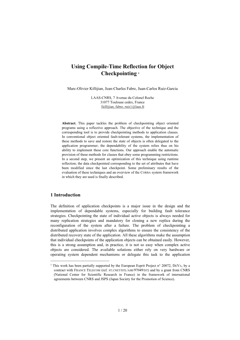 Using Compile-Time Reflection for Object Checkpointing 1