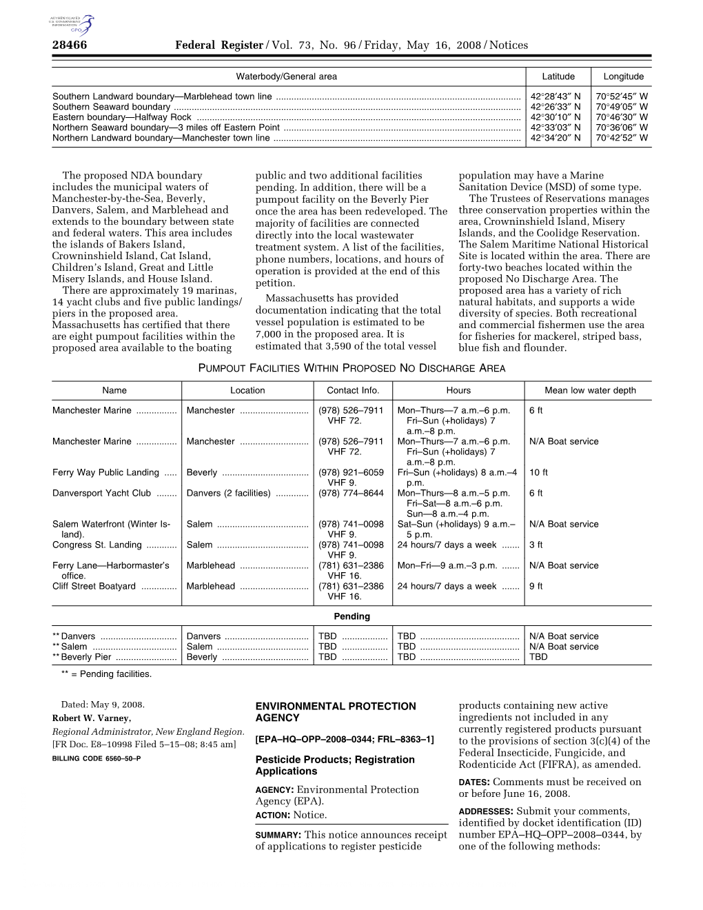 Federal Register/Vol. 73, No. 96/Friday, May 16, 2008/Notices