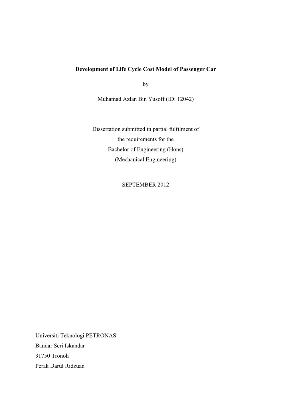 Development of Life Cycle Cost Model of Passenger Car By