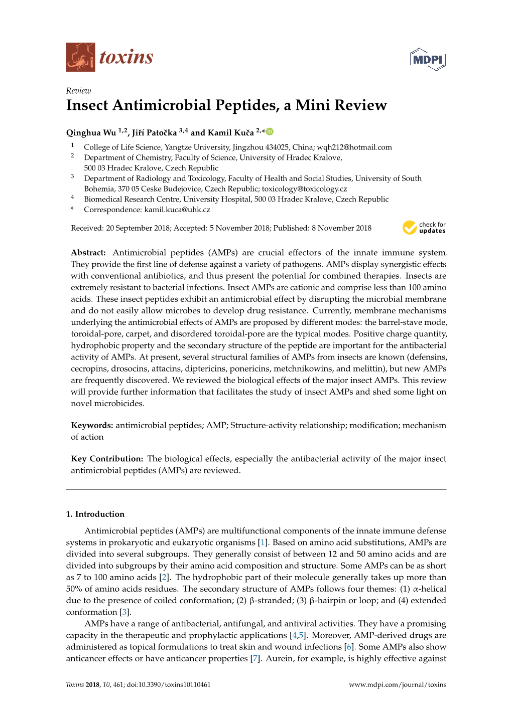 Insect Antimicrobial Peptides, a Mini Review