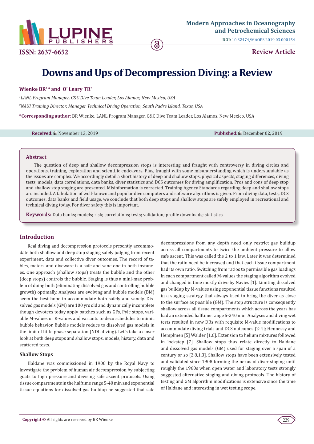 Downs and Ups of Decompression Diving: a Review