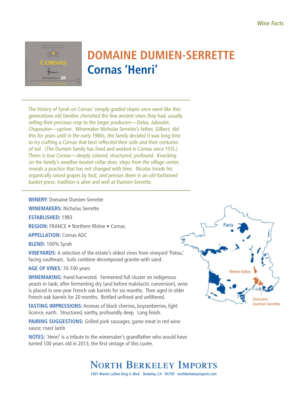 DOMAINE DUMIEN-SERRETTE Cornas 'Henri'