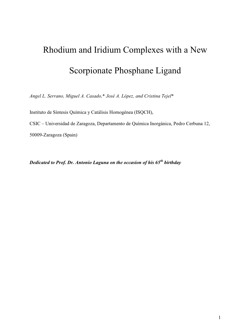 Rhodium and Iridium Complexes with a New Scorpionate Phosphane