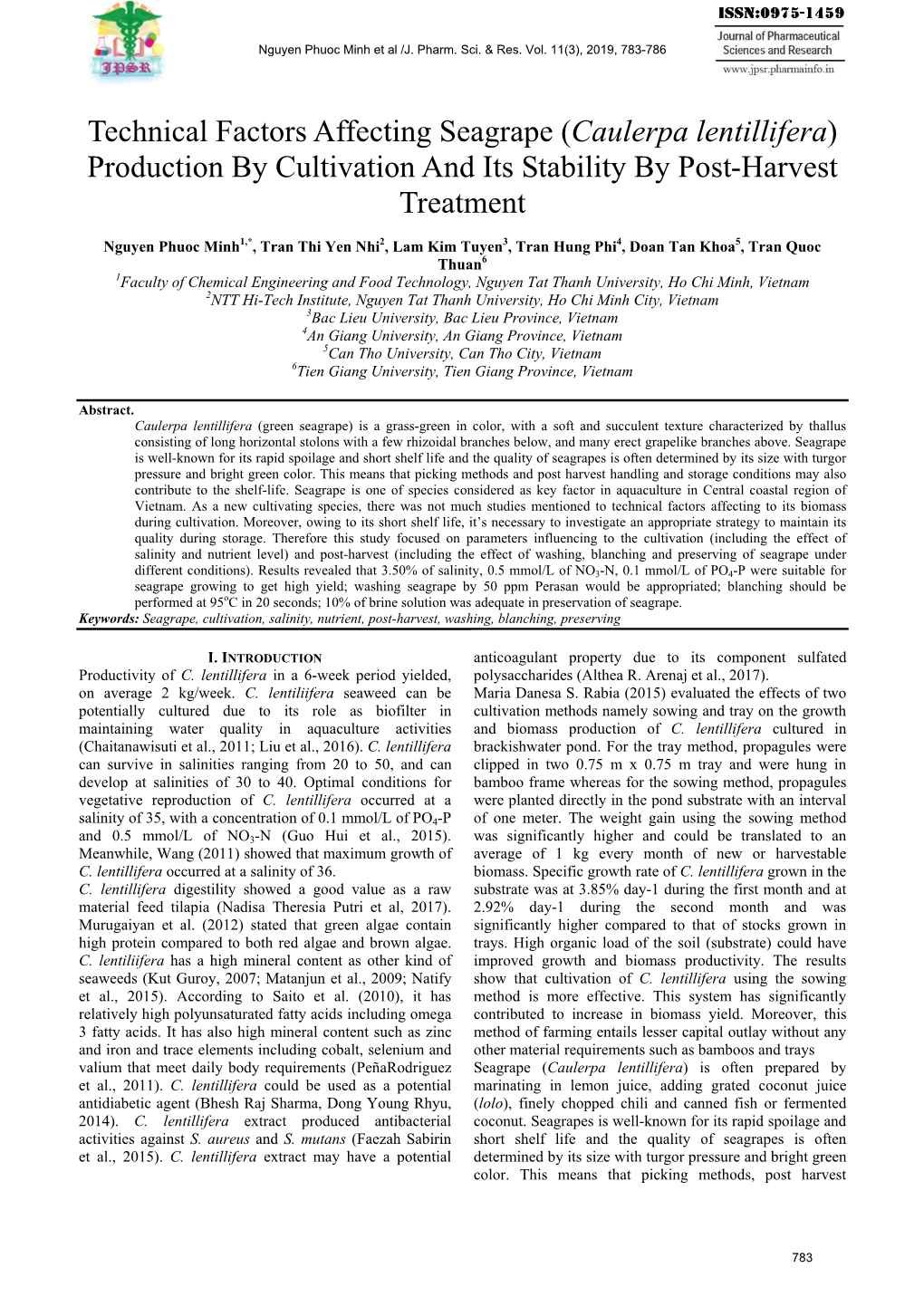 Caulerpa Lentillifera) Production by Cultivation and Its Stability by Post-Harvest Treatment