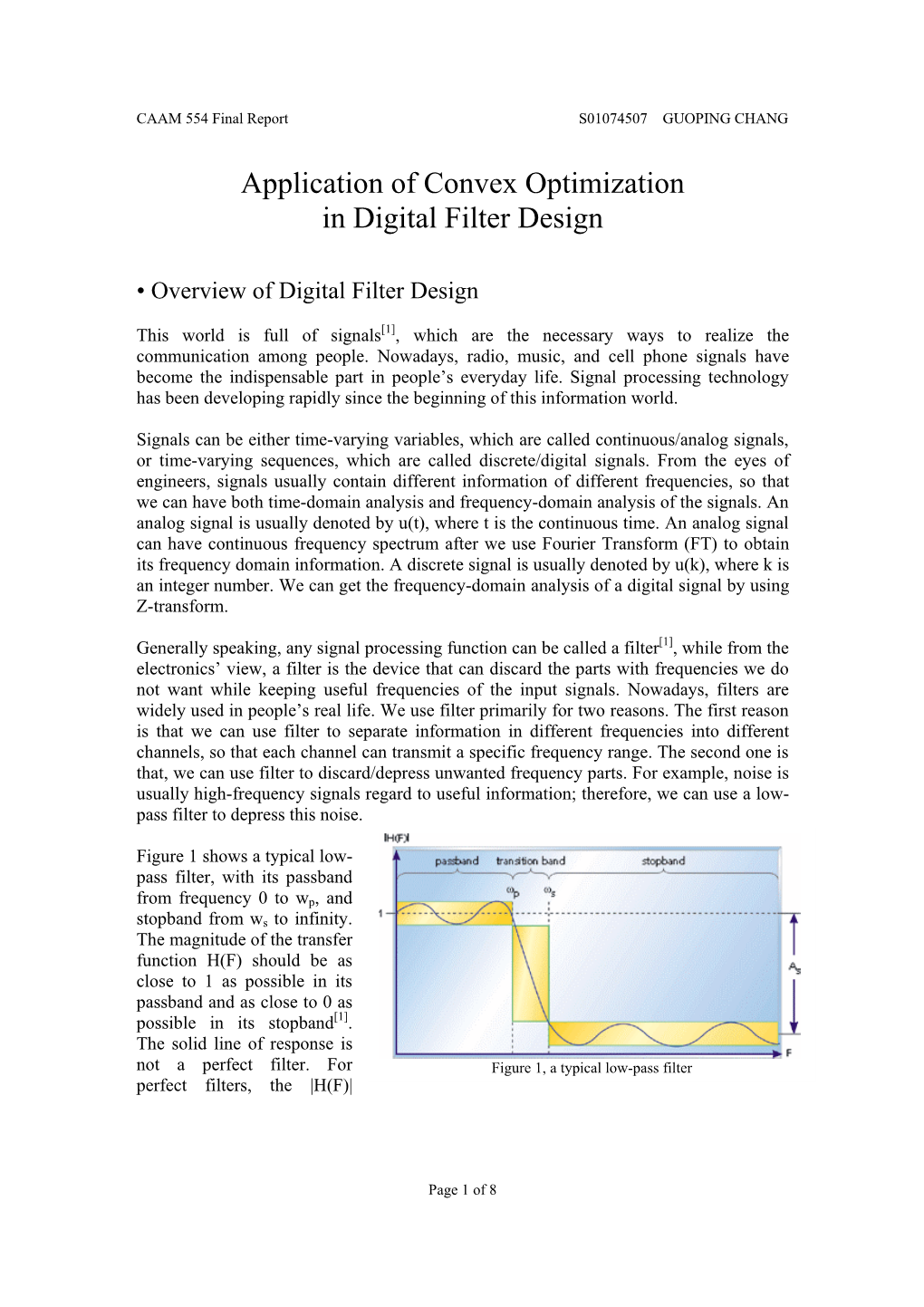 Application of Convex Optimization in Digital Filter Design