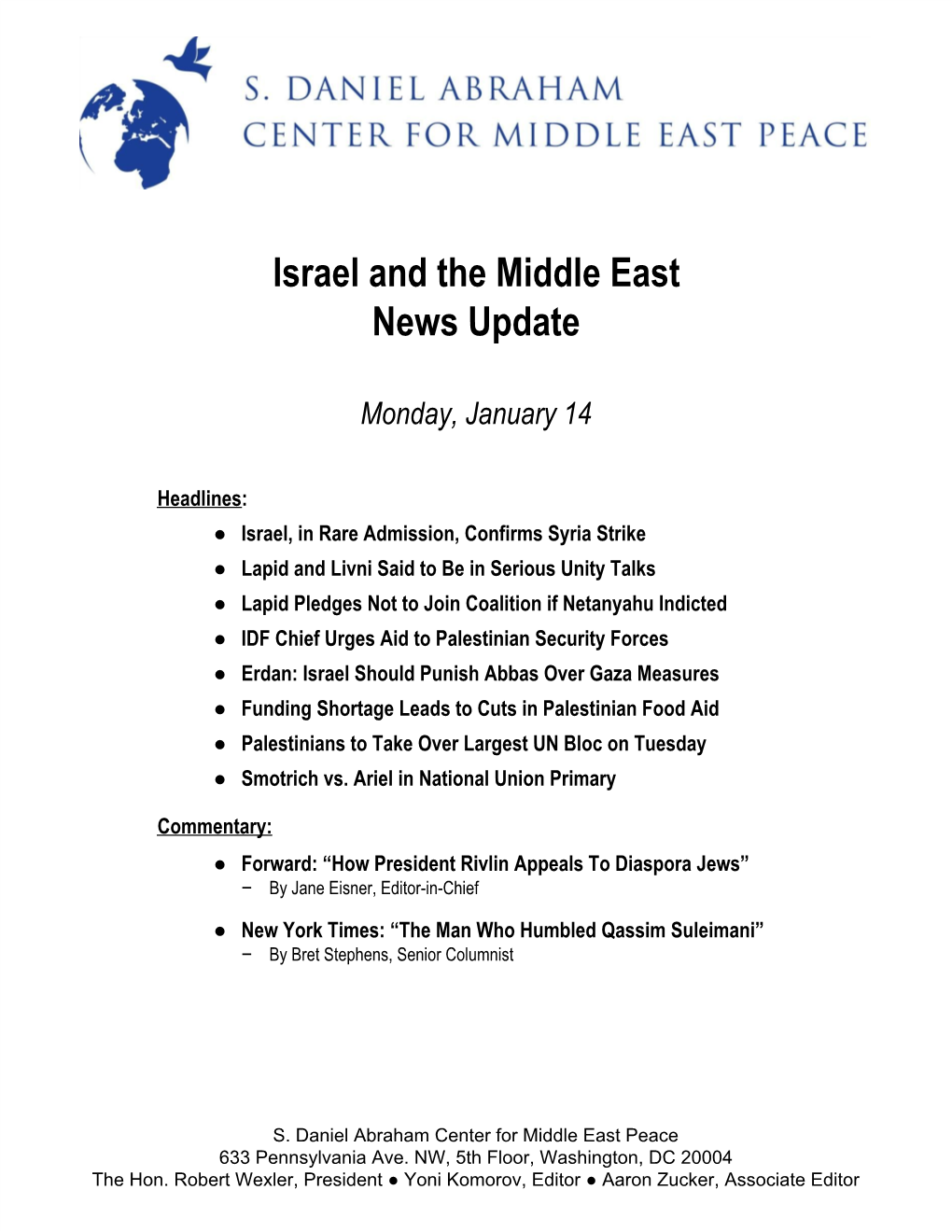 Israel and the Middle East News Update