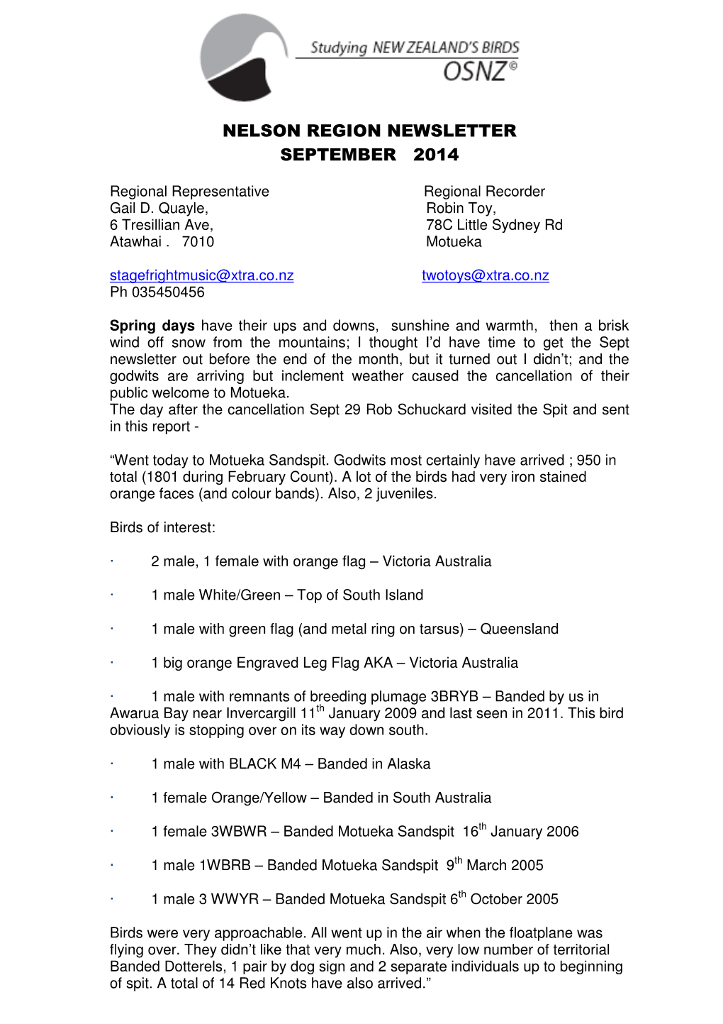 Nelson Region Newsletter September 2014