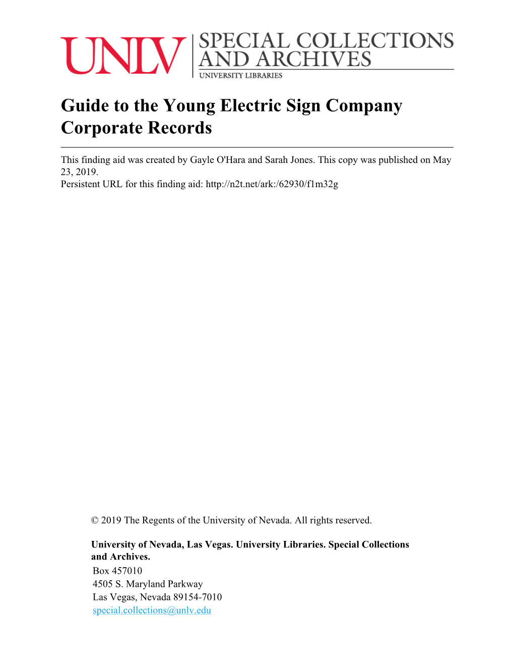 Guide to the Young Electric Sign Company Corporate Records