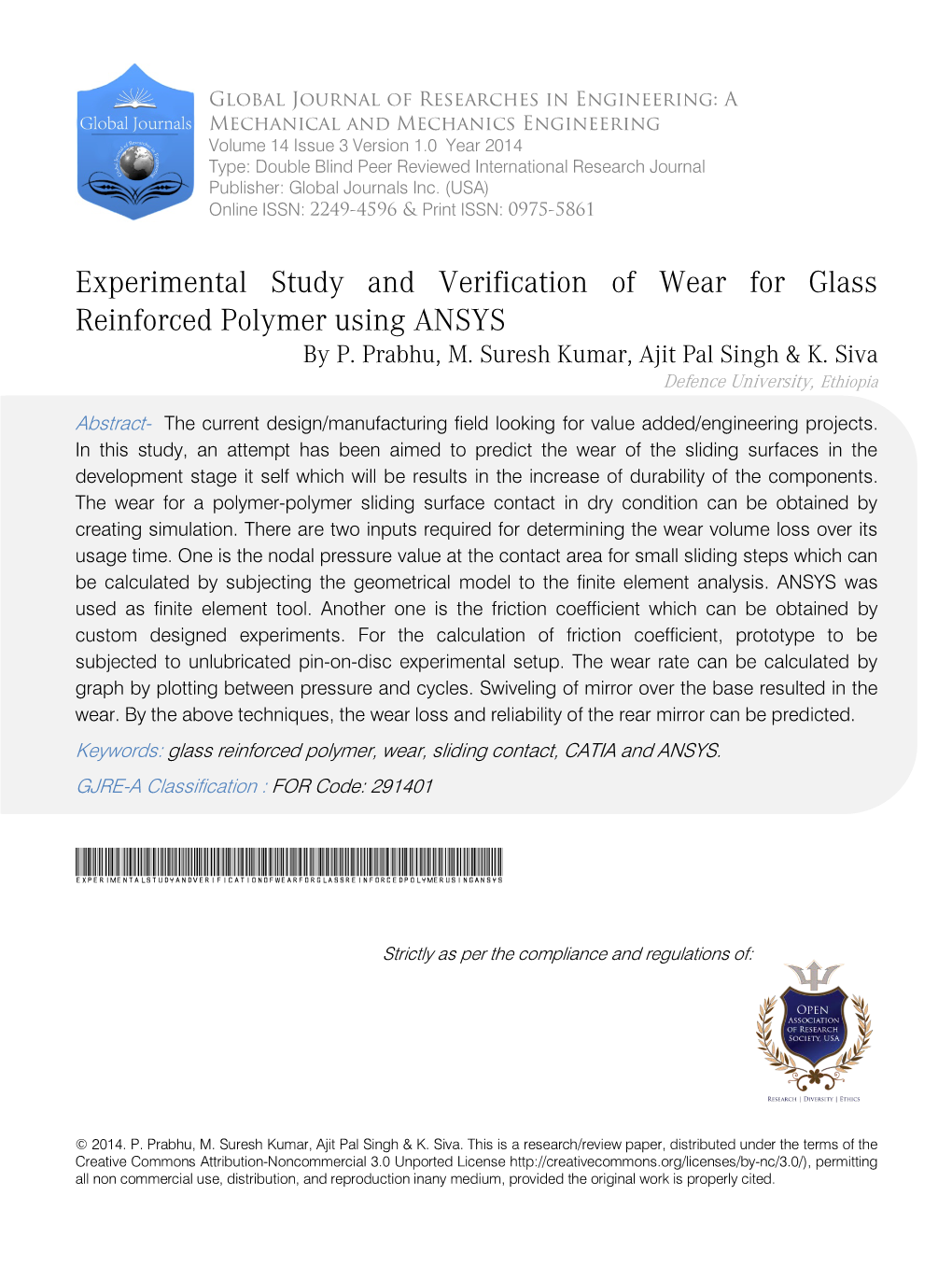 Experimental Study and Verification of Wear for Glassreinforced Polymer