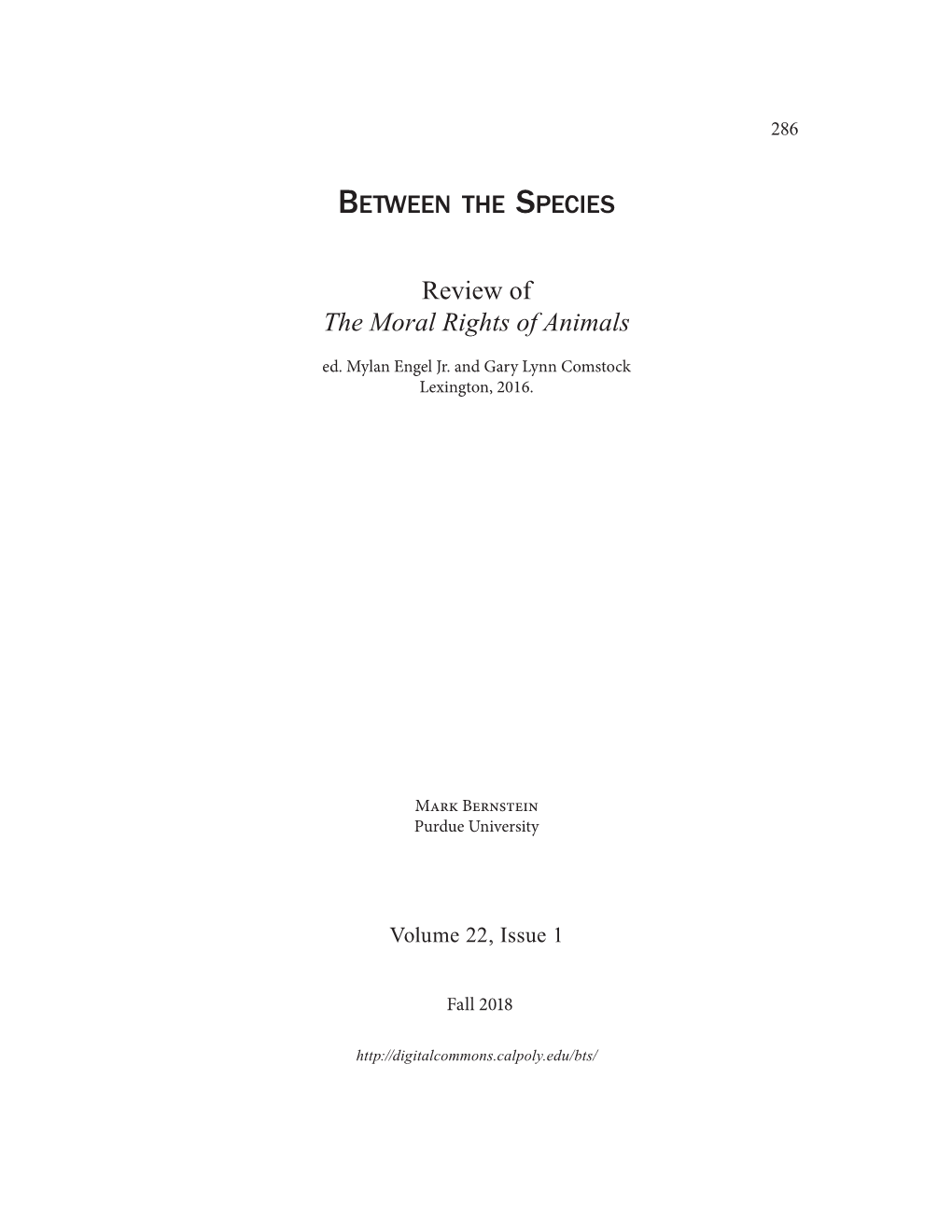 Review of Engel's and Comstocks the Moral Rights of Animals