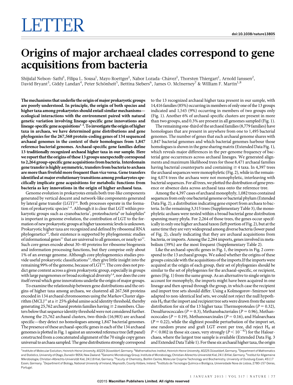 Origins of Major Archaeal Clades Correspond to Gene Acquisitions from Bacteria