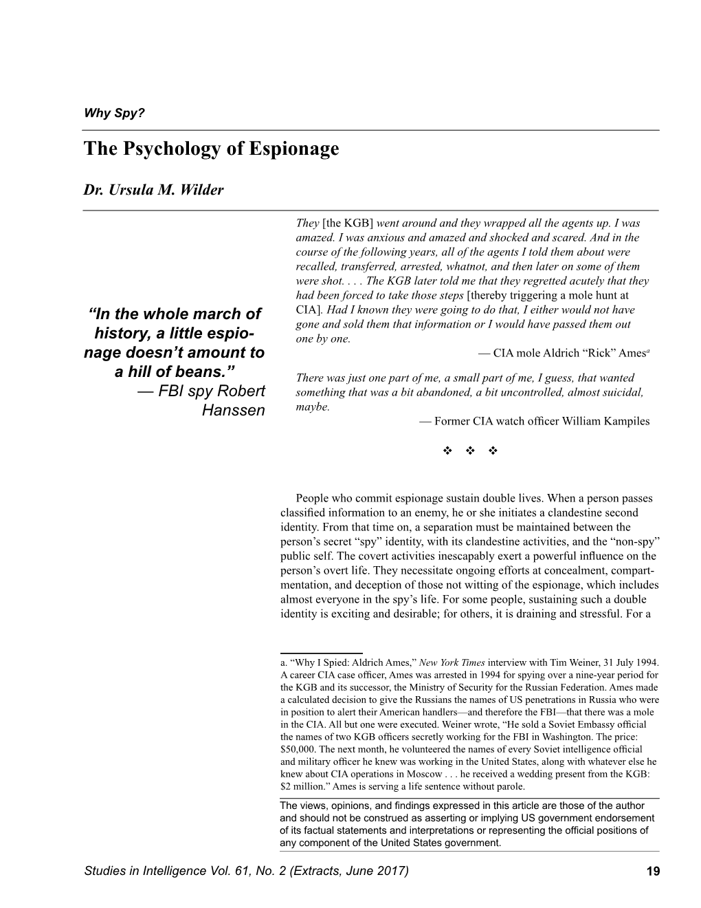 The Psychology of Espionage