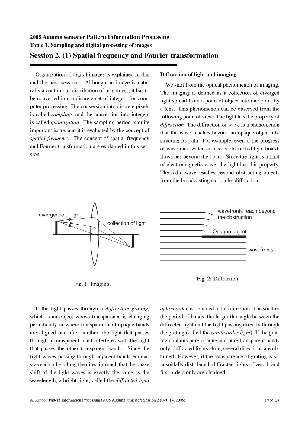 Session 2. (1) Spatial Frequency and Fourier Transformation