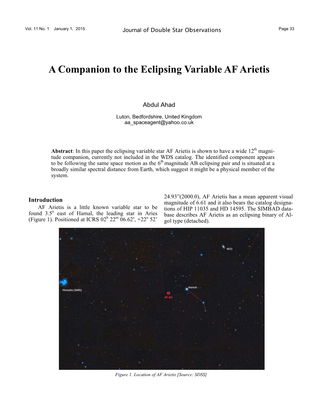 A Companion to the Eclipsing Variable AF Arietis