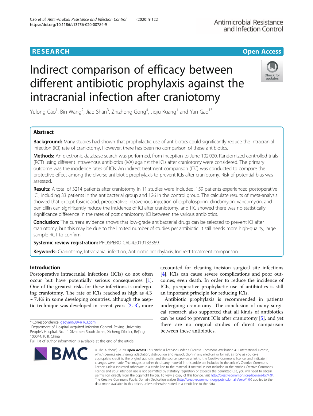 Indirect Comparison of Efficacy Between Different Antibiotic Prophylaxis Against the Intracranial Infection After Craniotomy