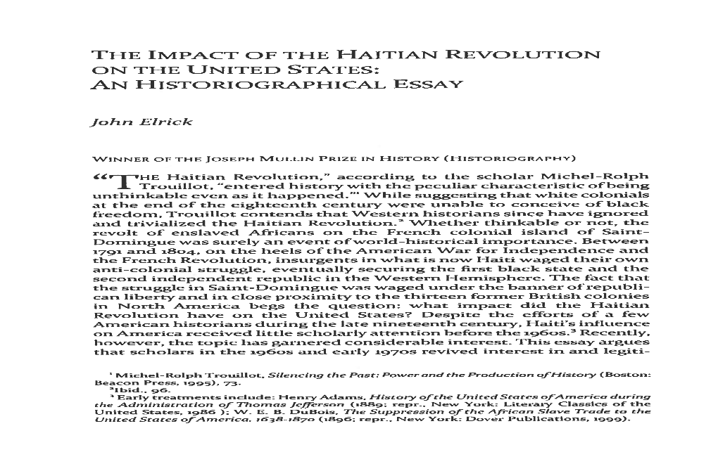 The Impact of the Haitian Revolution on the United States