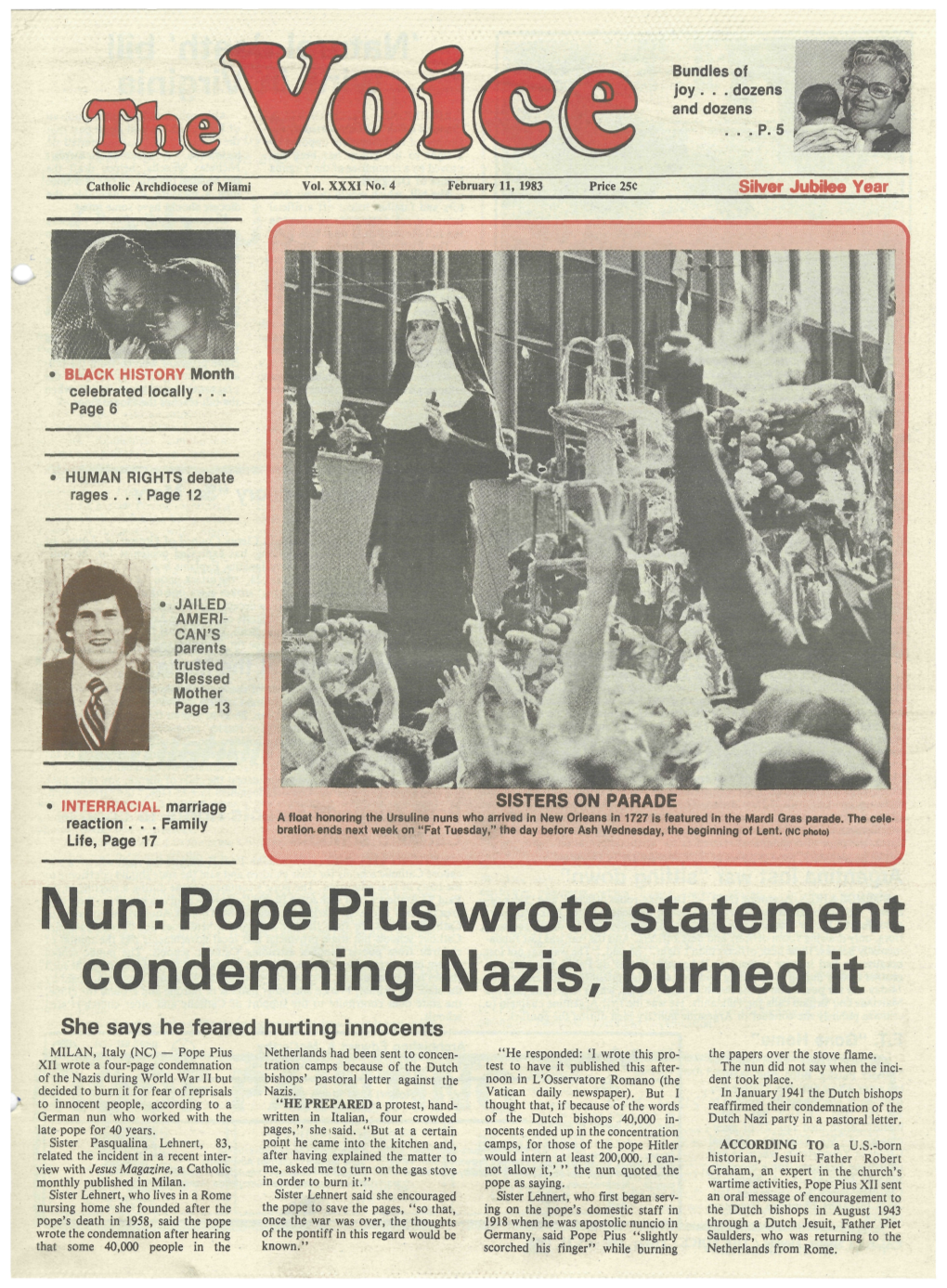 Nun: Pope Pius Wrote Statement Condemning Nazis, Burned It