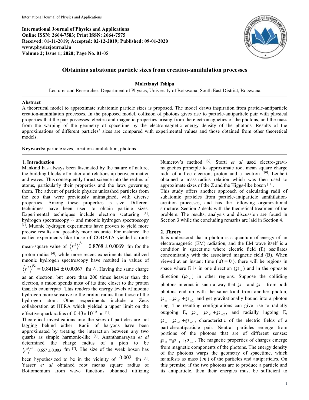 Obtaining Subatomic Particle Sizes from Creation-Annihilation Processes