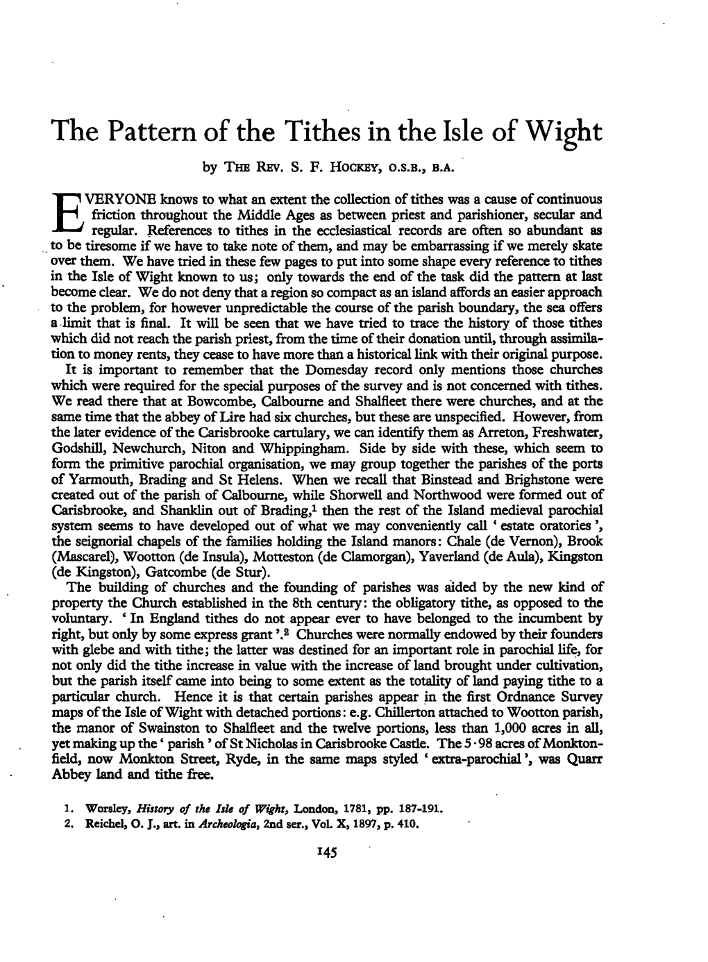 The Pattern of the Tithes in the Isle of Wight