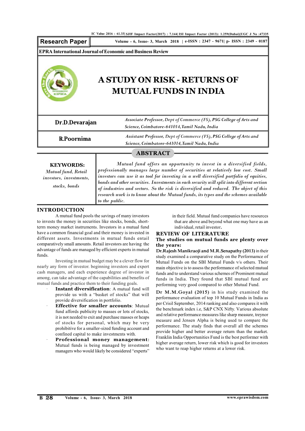 A Study on Risk - Returns of Mutual Funds in India