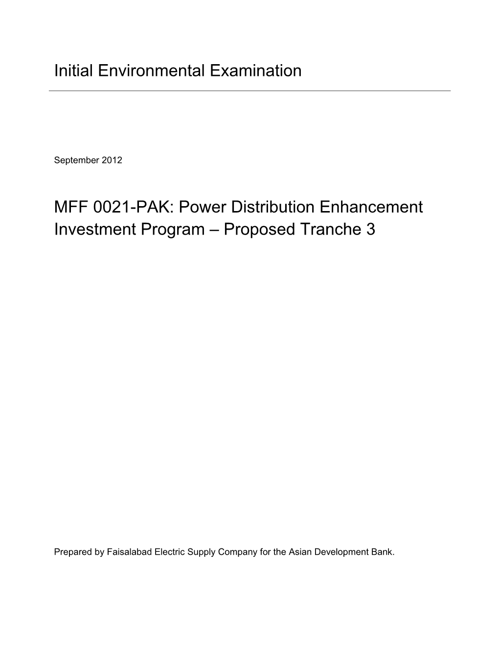 IEE Report for Conversion of Existing Grid Station & Construction of 132Kv Transmission Line FESCO