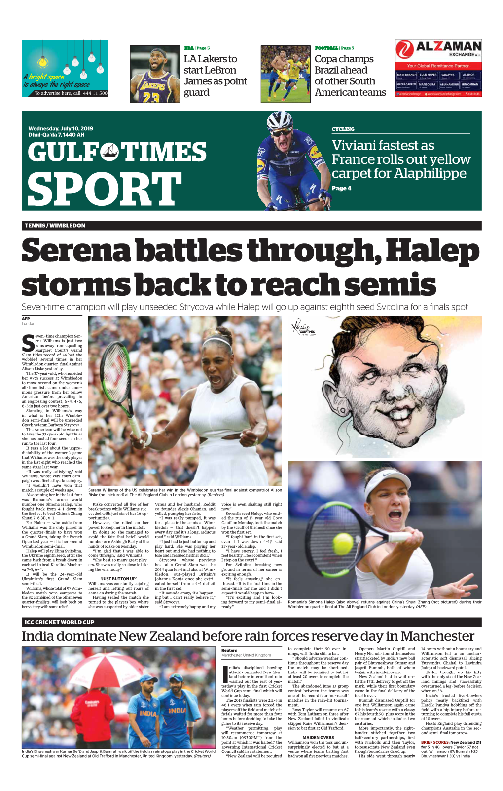 Serena Battles Through, Halep Storms Back to Reach Semis