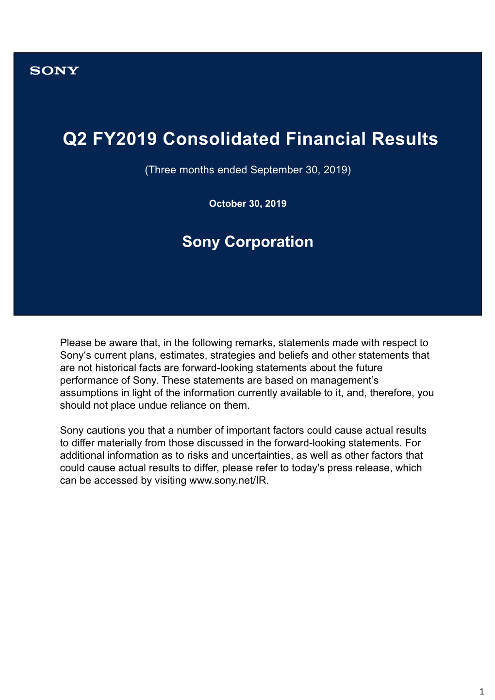 Q2 FY2019 Consolidated Financial Results