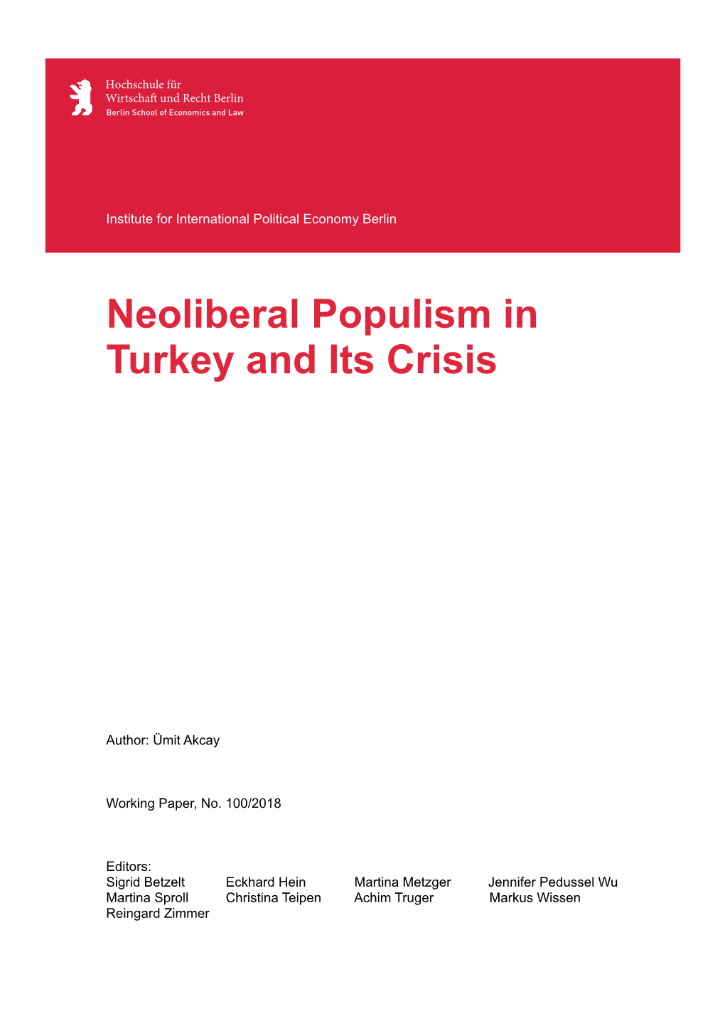 Neoliberal Populism in Turkey and Its Crisis