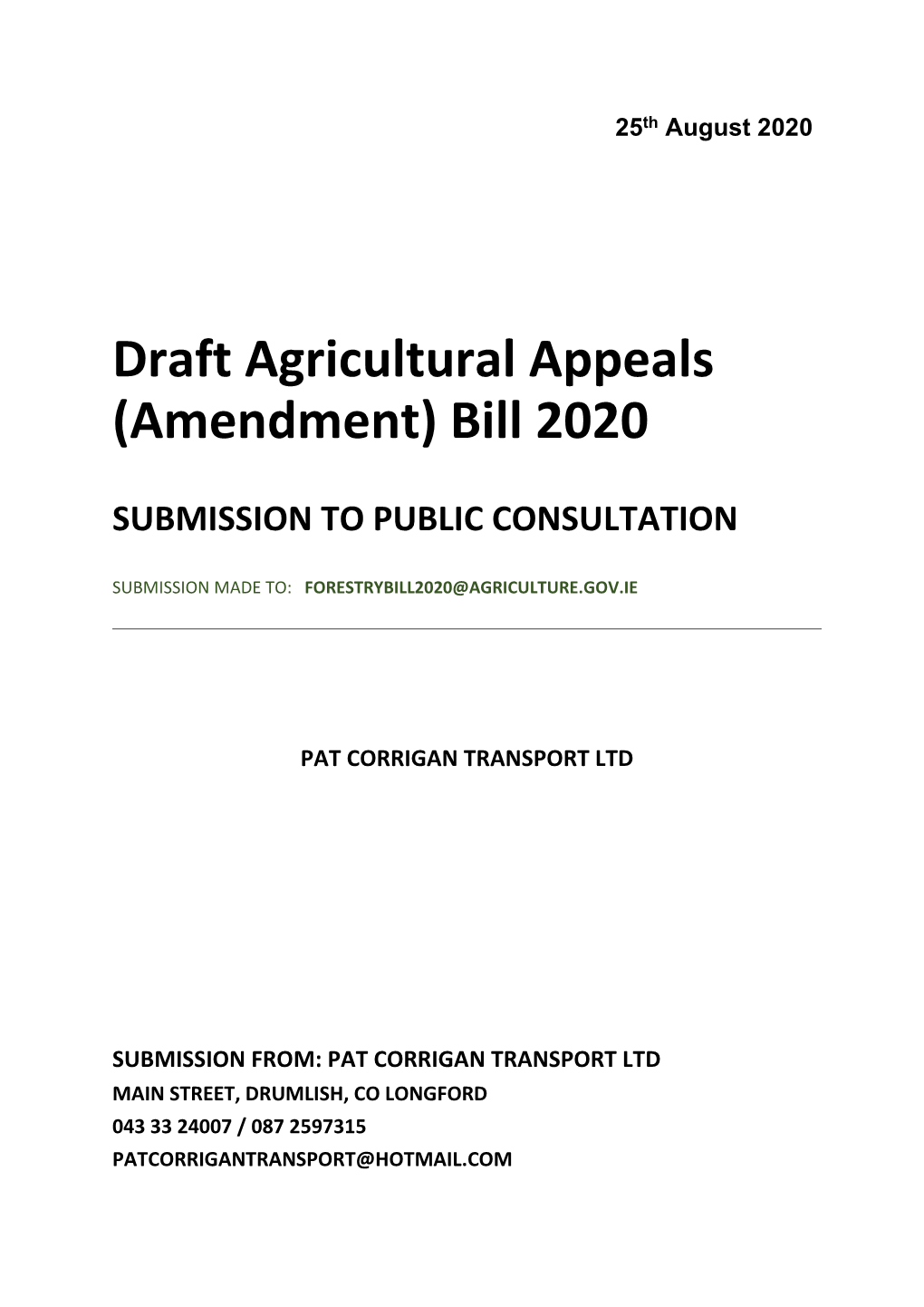 Draft Agricultural Appeals (Amendment) Bill 2020