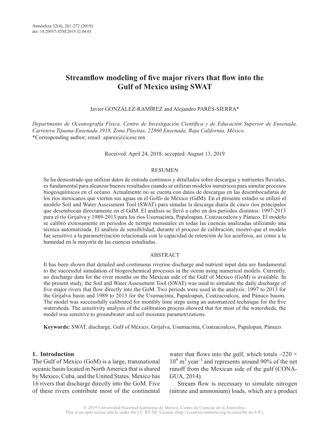 Streamflow Modeling of Five Major Rivers That Flow Into the Gulf of Mexico Using SWAT