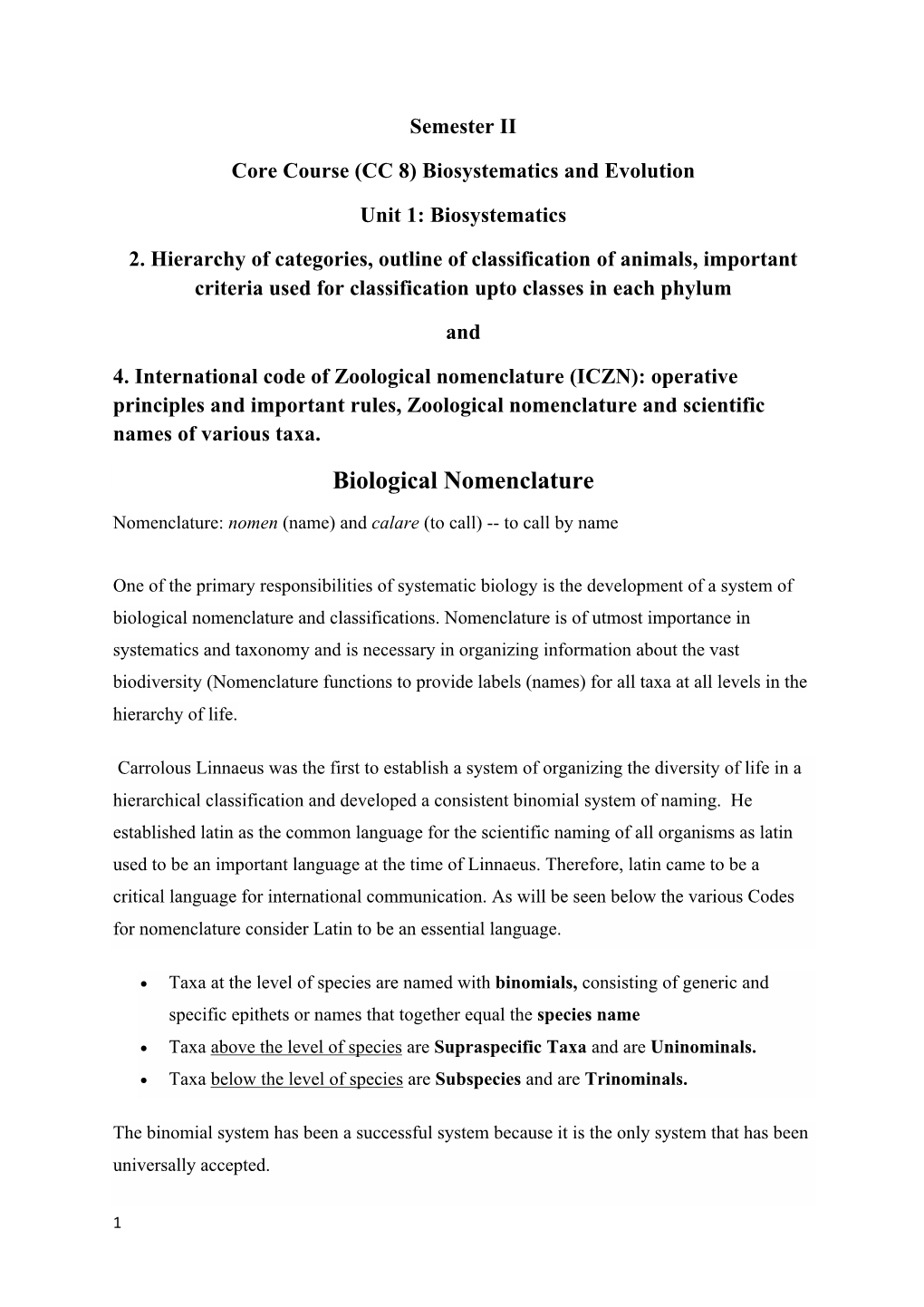 Biological Nomenclature