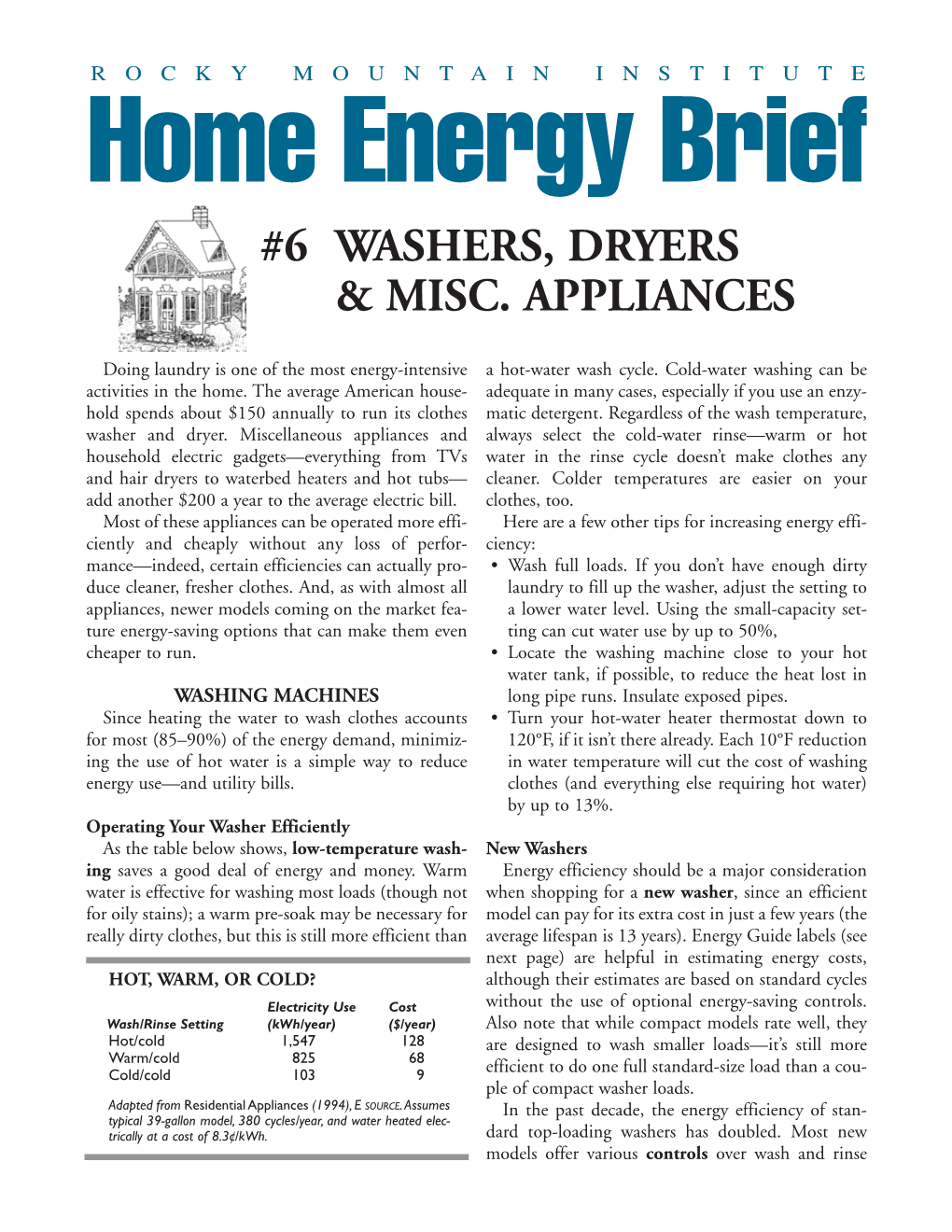 Home Energy Brief—Washers, Dryers & Misc. Appliances