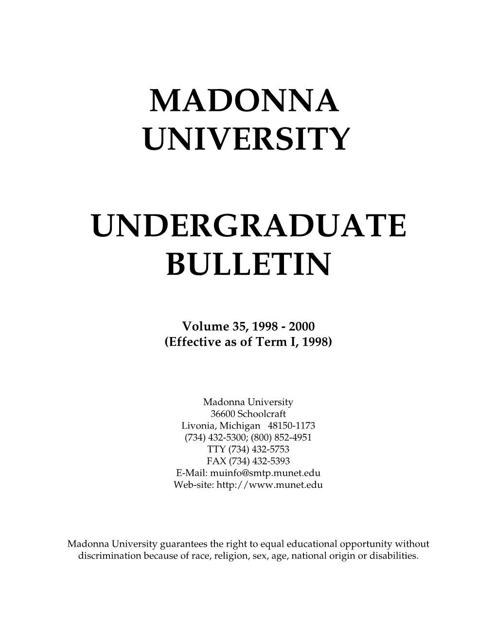 Madonna University Undergraduate Bulletin