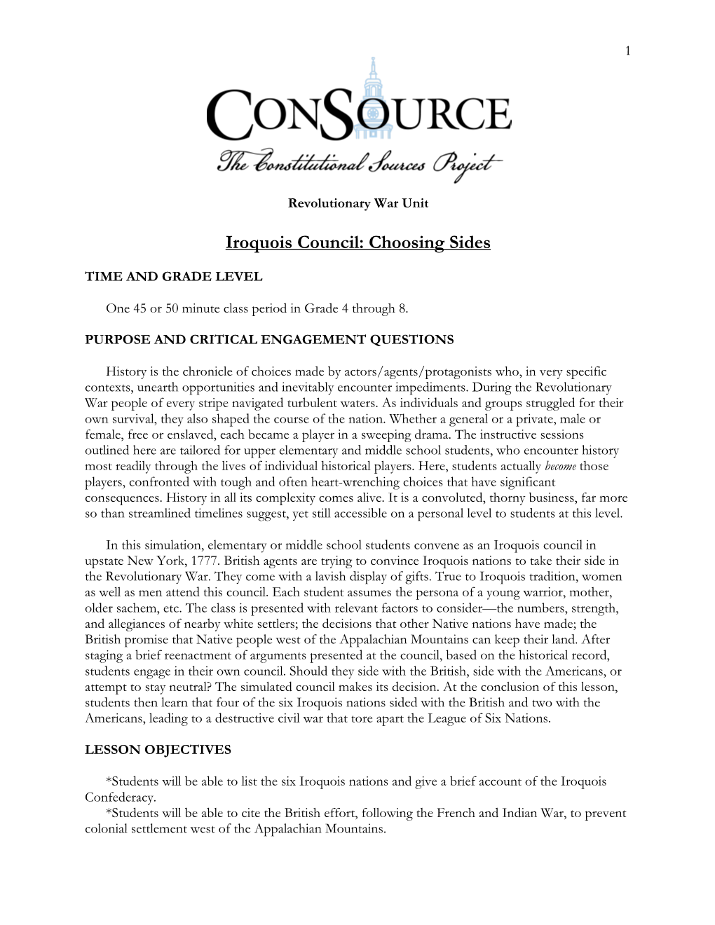 Iroquois Council: Choosing Sides